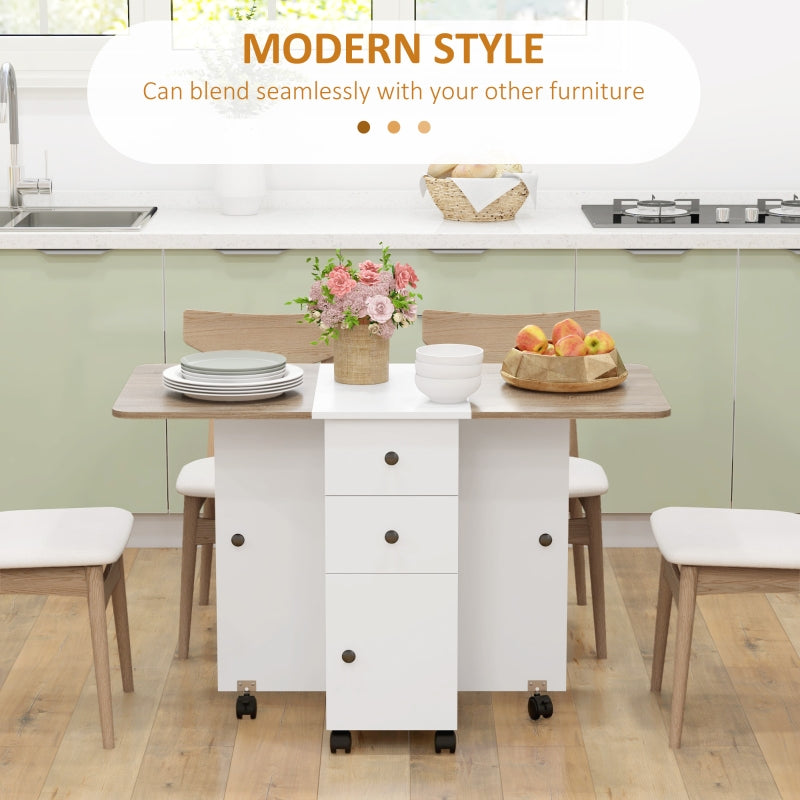 Multi-Storage Drop Leaf Dining Table Six-Person Oak and White
