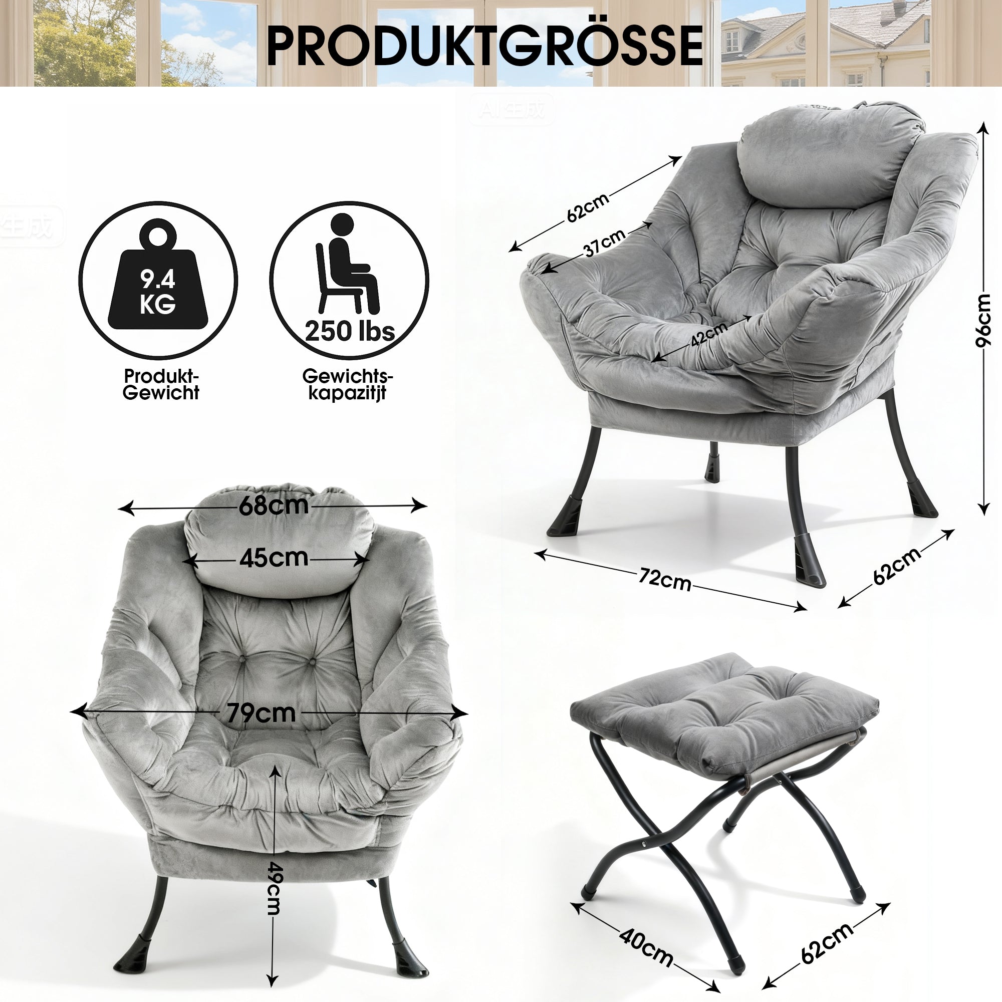 Armchair Recliner with Footstool Side Pocket Lounge Chair