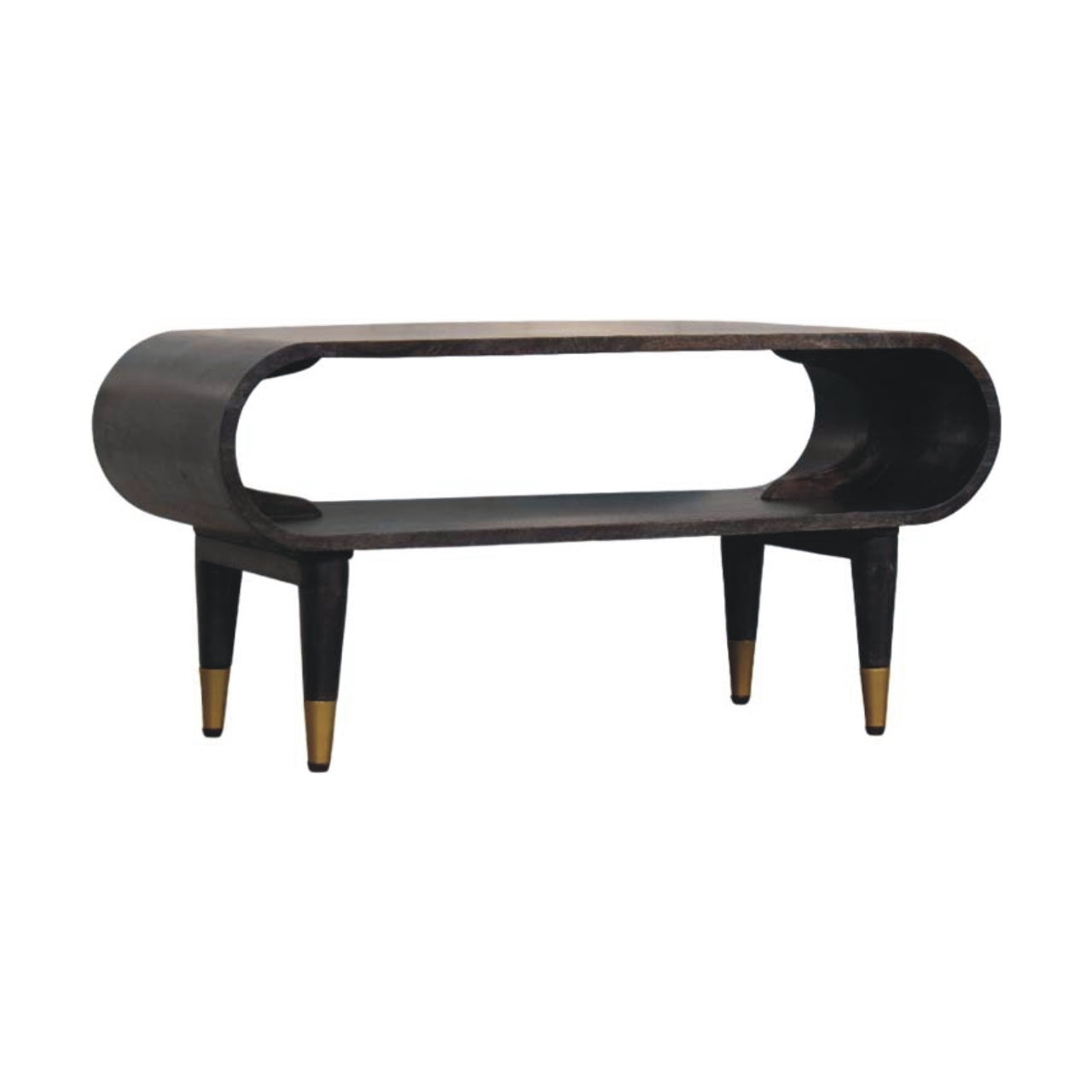 Solid Wood Media Console with Curved Edge, Brass Accents, 1 Slot, Dark Brown