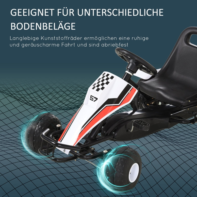 Go-Kart Ride-On Car with Pedal Brakes for Kids 3-6 Years, White Steel