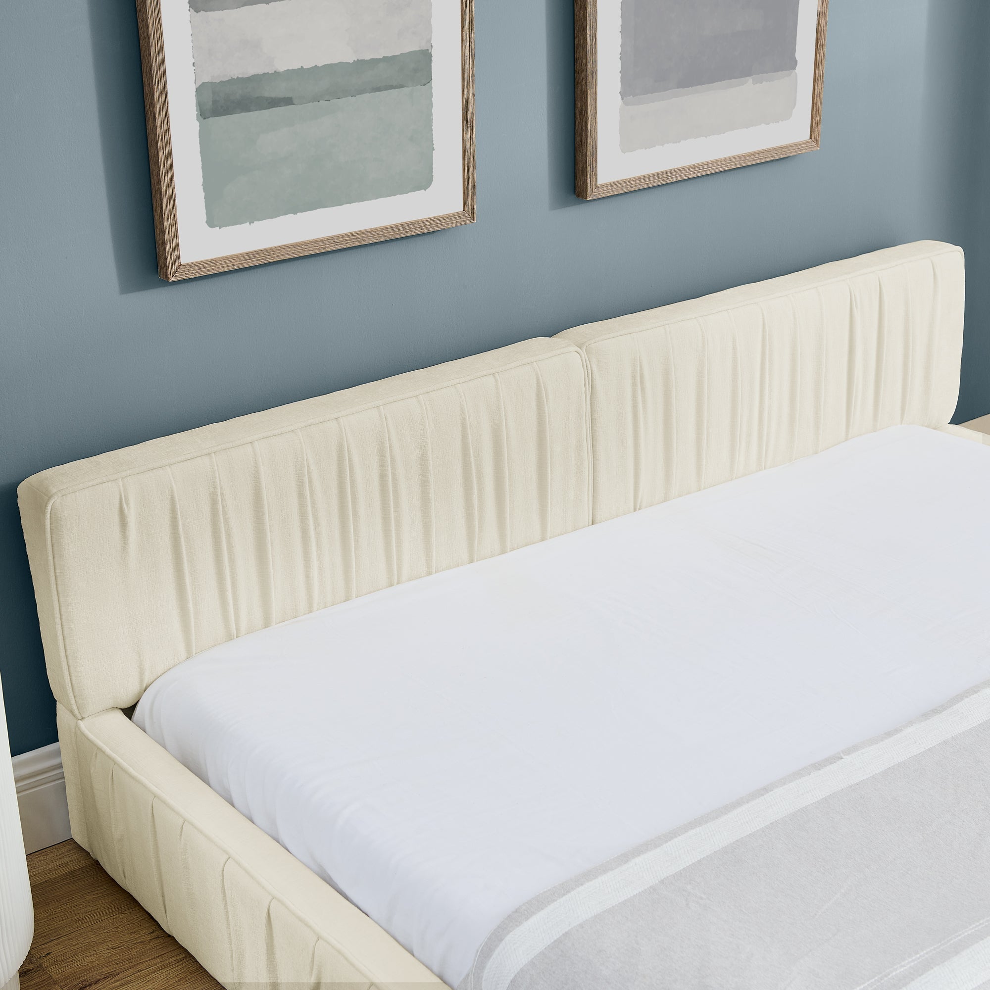 Double Bed 160x200cm Chenille Cover Wood & Iron Frame - Beige
