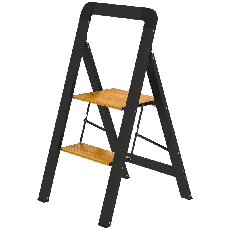 Klapptritt 2-stufig, Griff, rutschfest, 150 kg, Aluminium Schwarz