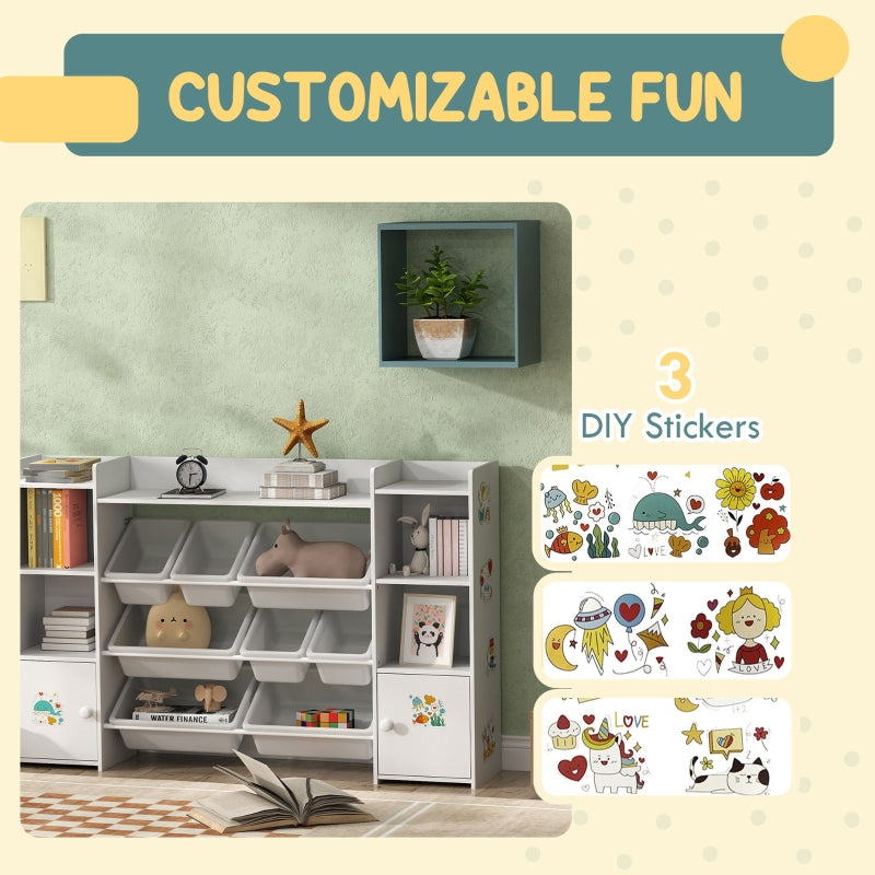 Kids Toy Organizers and Storage with 8 Removable Bins and Bookshelf, White