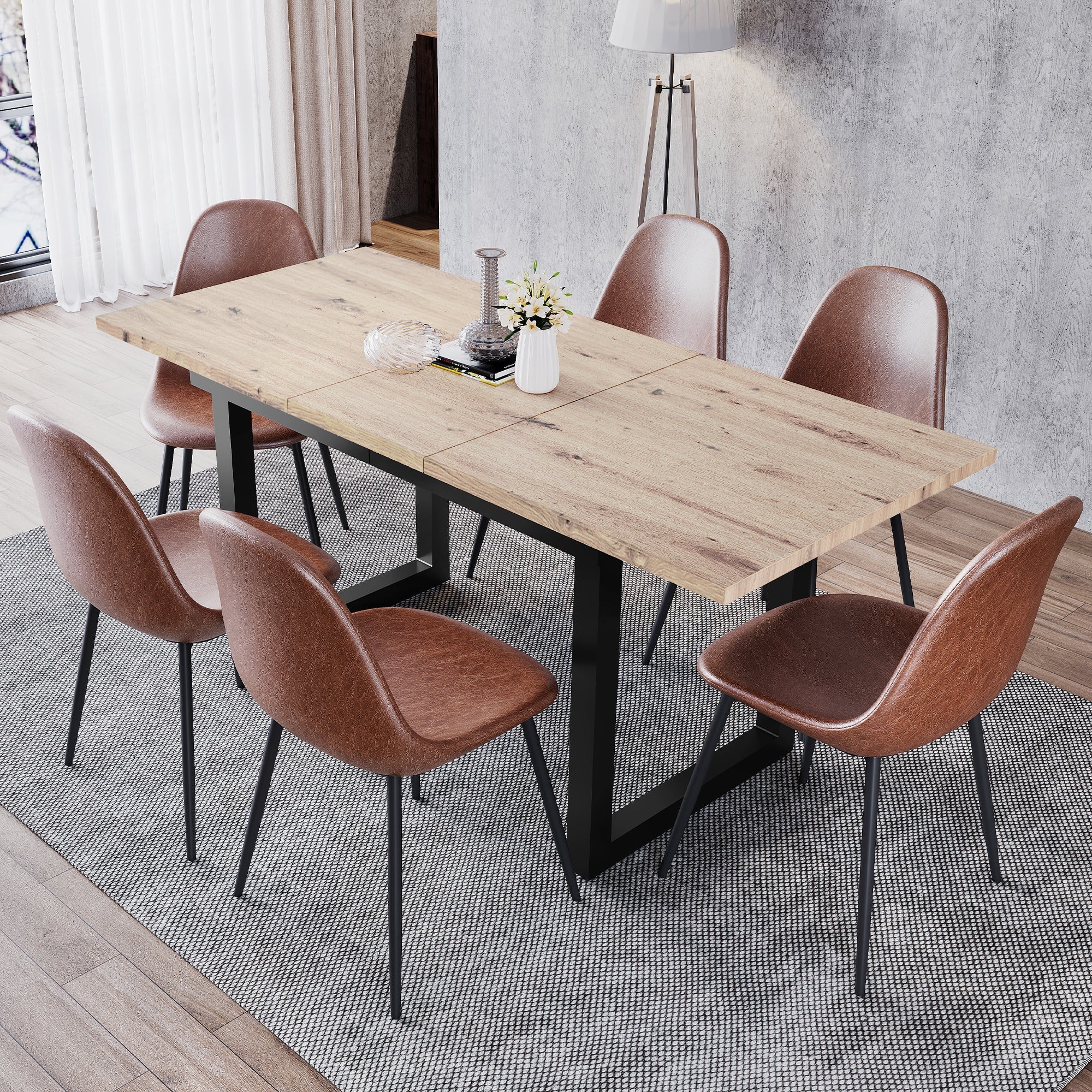 Extendable Dining Table 140/180cm Rectangular Industrial Foldable - Oak Look/Black