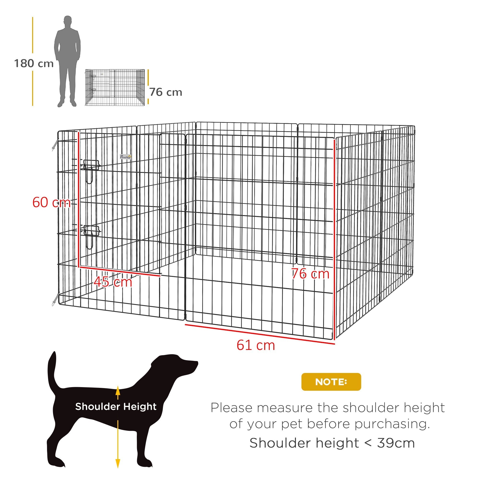 Puppy Playpen 8-Piece Set 76cm High Outdoor Enclosure, Metal Black