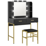 Dressing Table Set, Storage and Stool - Black