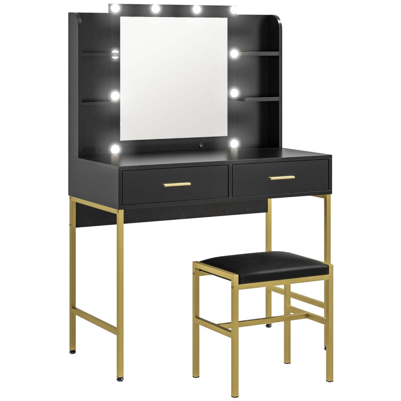 Dressing Table Set, Storage and Stool - Black
