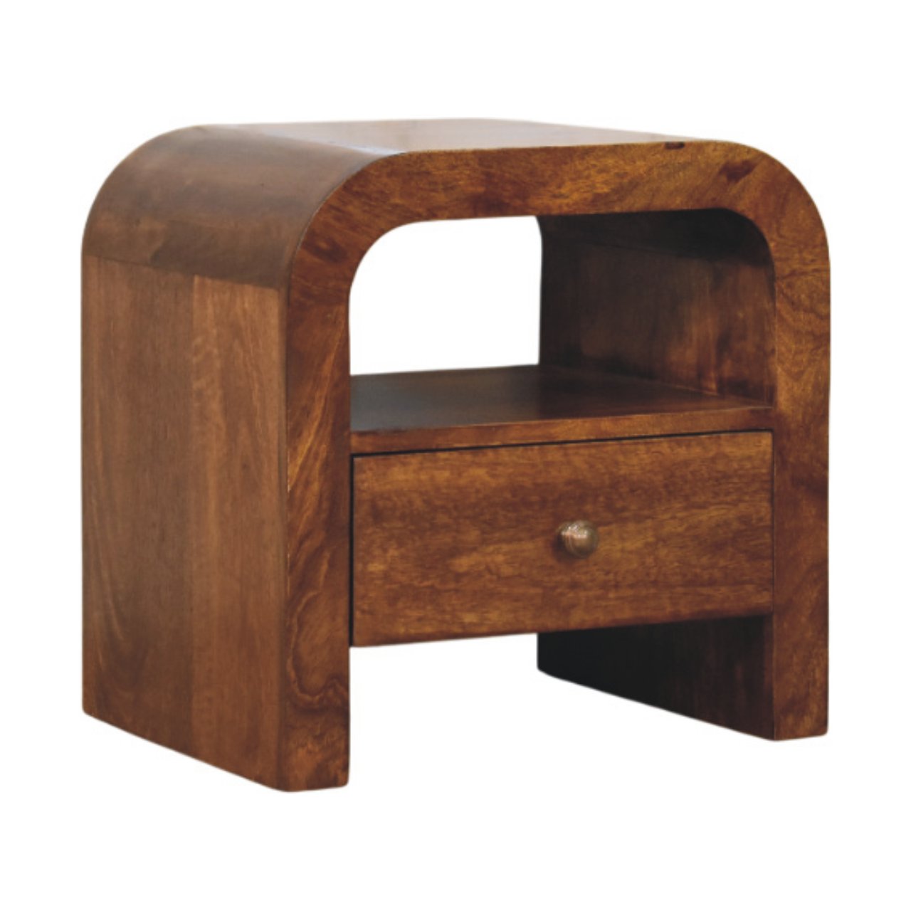 Solid Wood Darcy Chestnut Nightstand, 1 Drawer Open Shelf, Dark Brown
