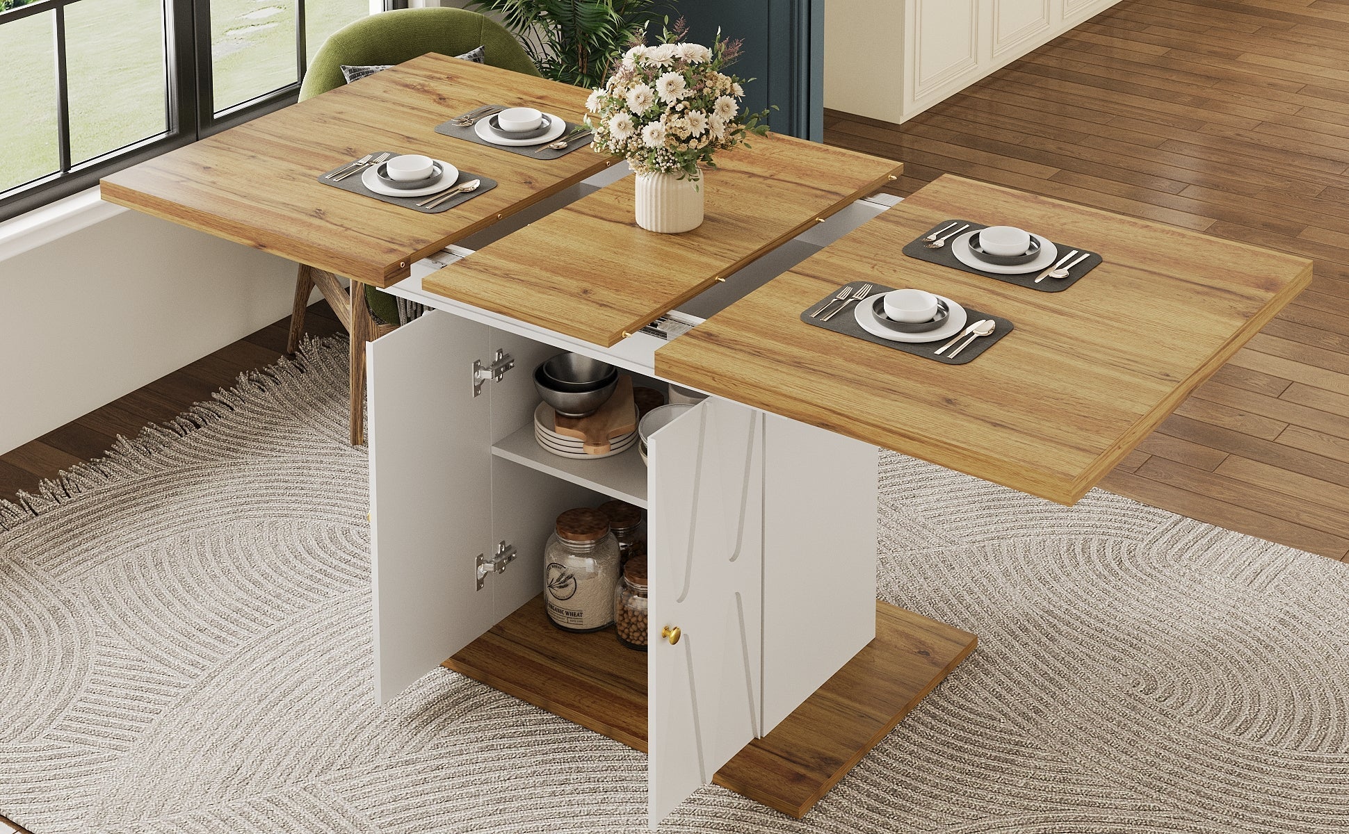 Dining Table Extendable 110-140cm Relief Pattern Wood Veneer