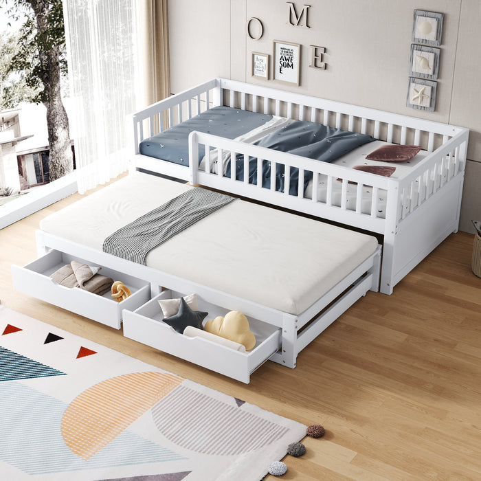 Solid Wood Sofa Bed, Pull-Out 90x200cm Safety Rail Storage, White
