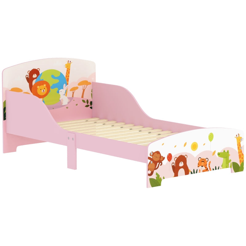 Cute Animal-Themed Toddler Bed with Safety Rails, Pink