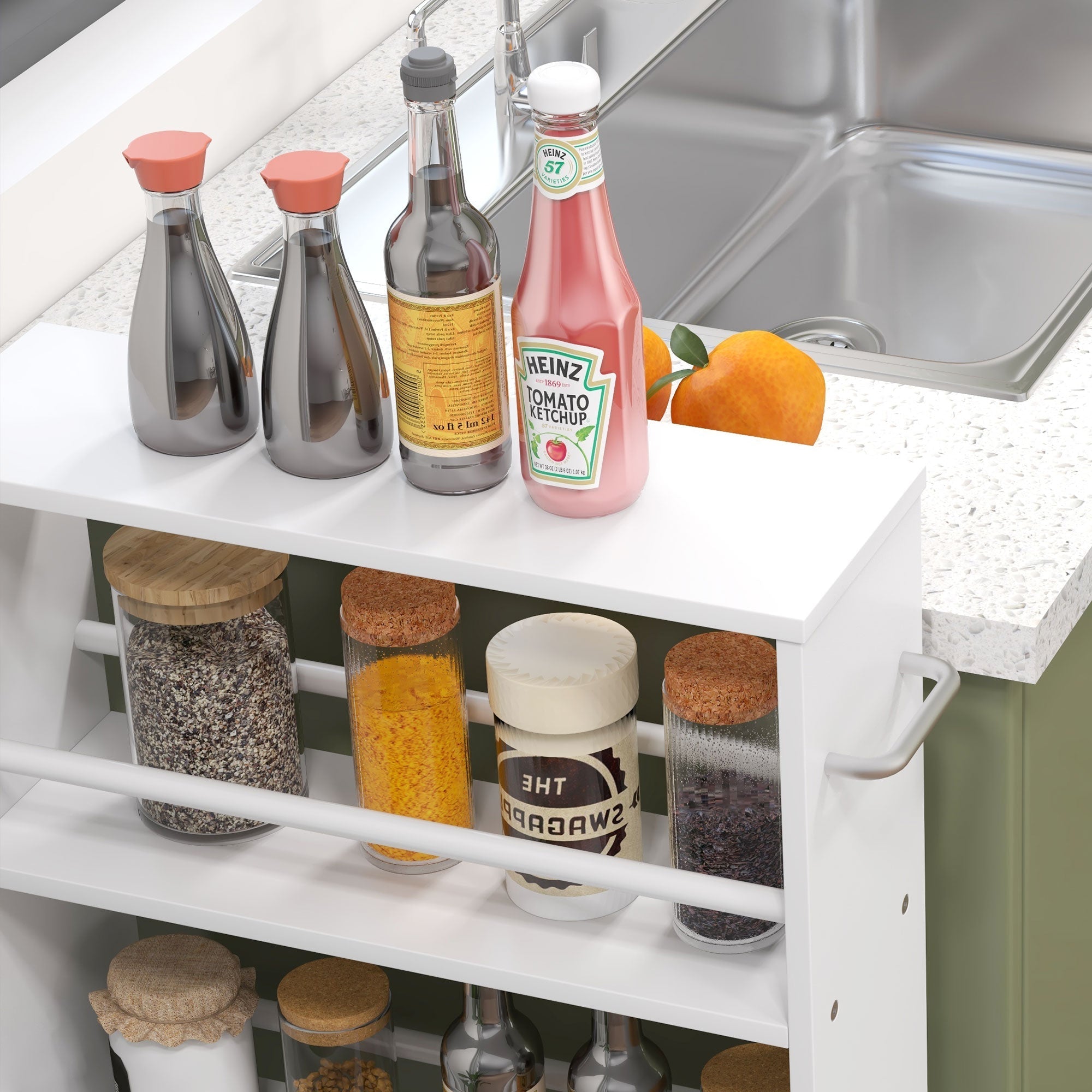 Rolling Trolley 4-Shelf Narrow Serving Storage 45x15x91cm White