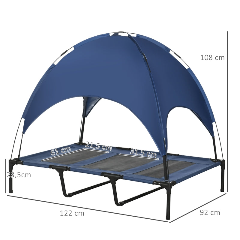 PawHut Outdoor Dog Bed with Canopy, Foldable, blue + black