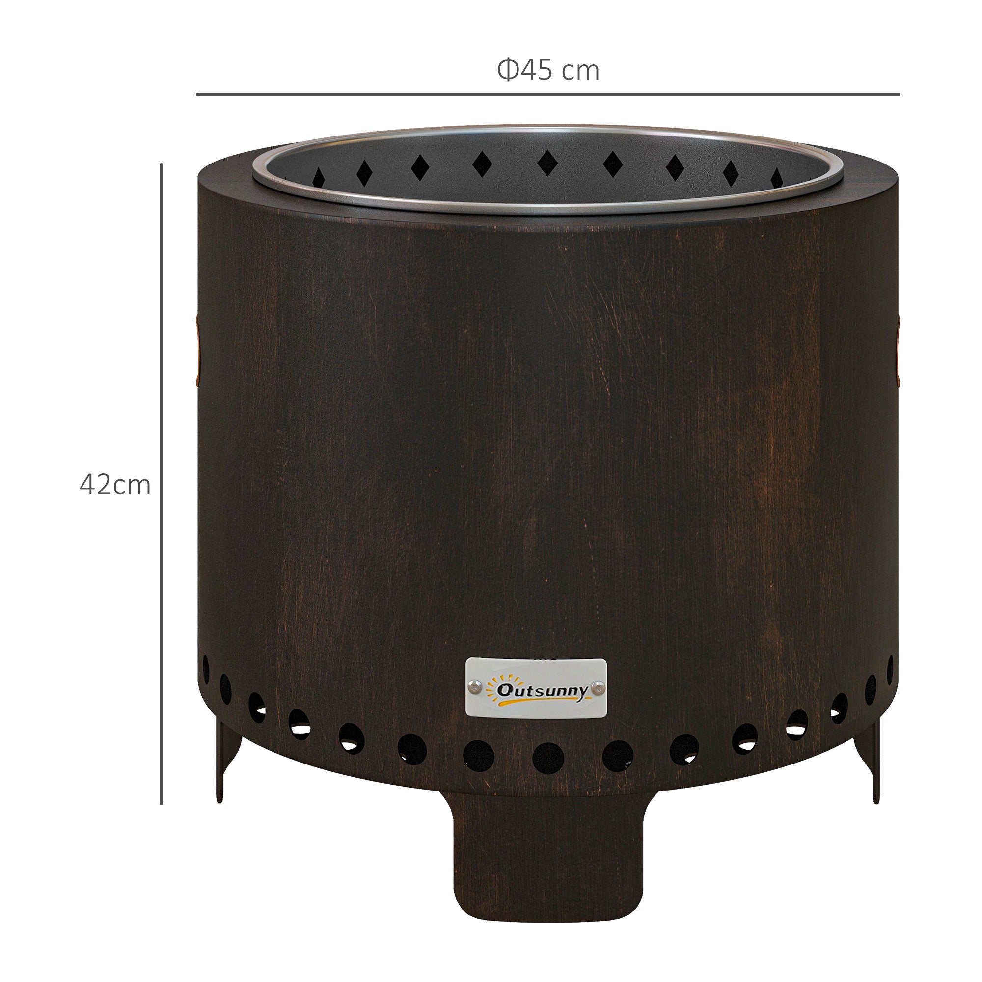 Fire bowl smoke-free table fire pit with handle and poker, metal black