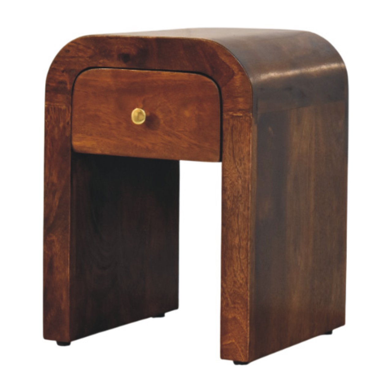 Solid Wood Mini Darcy Nightstand, Curved Edges 1 Drawer, Dark Brown