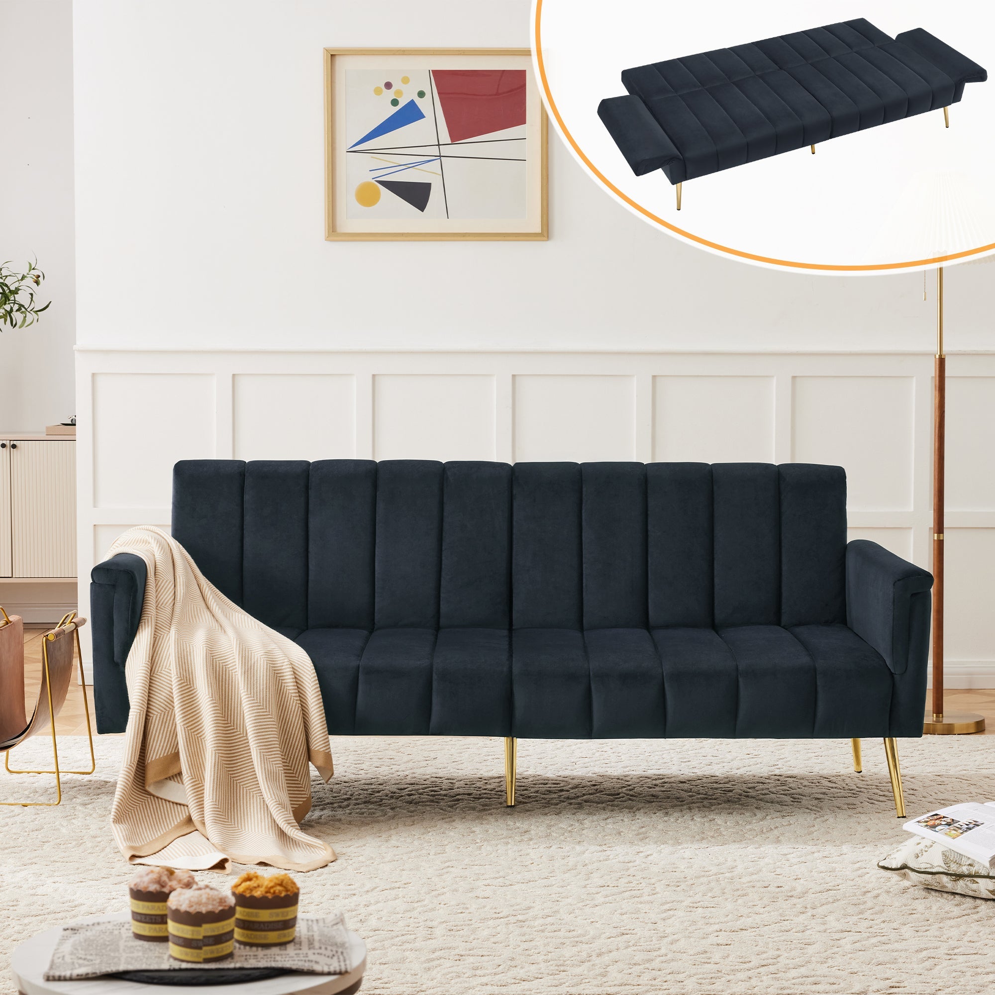 Sofa Bed, Modern Folding with Sleeping Function, Velvet Fabric
