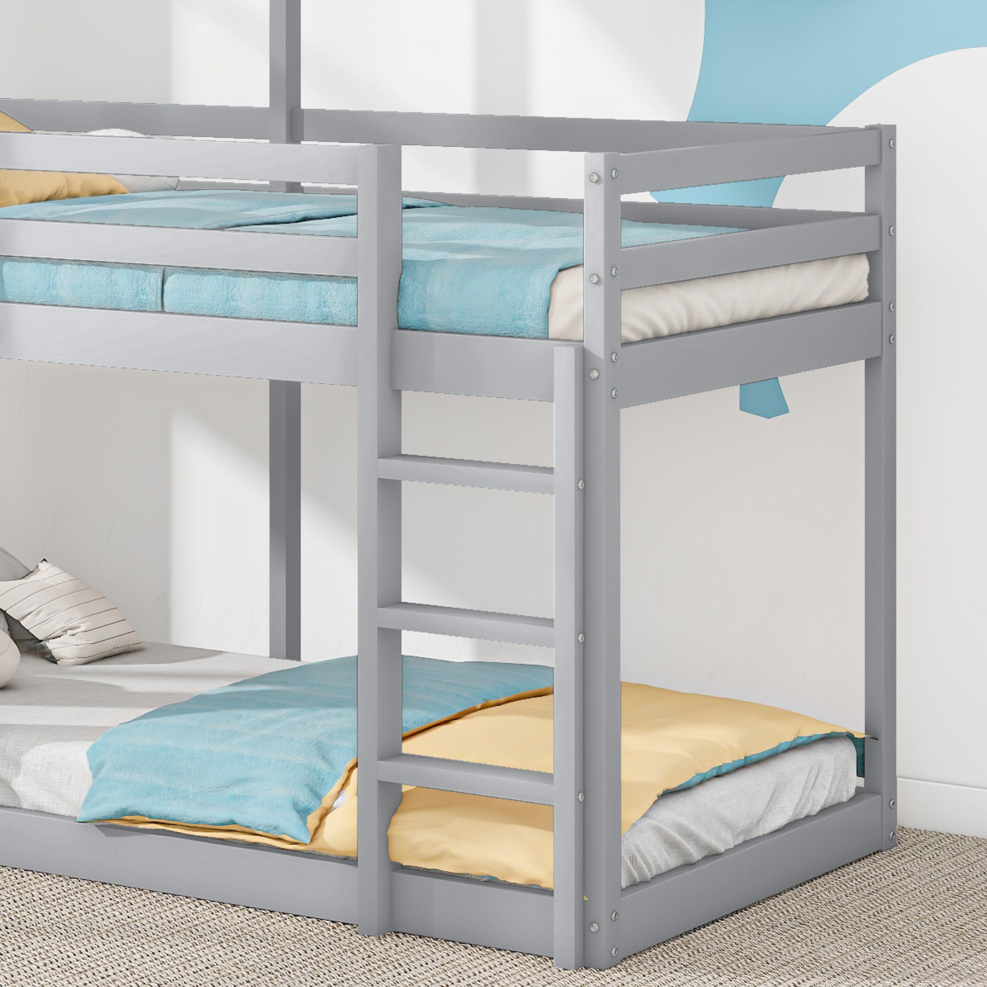 Bunk Bed 90x200cm House Bed with Ladder and Canopy Solid Wood Grey