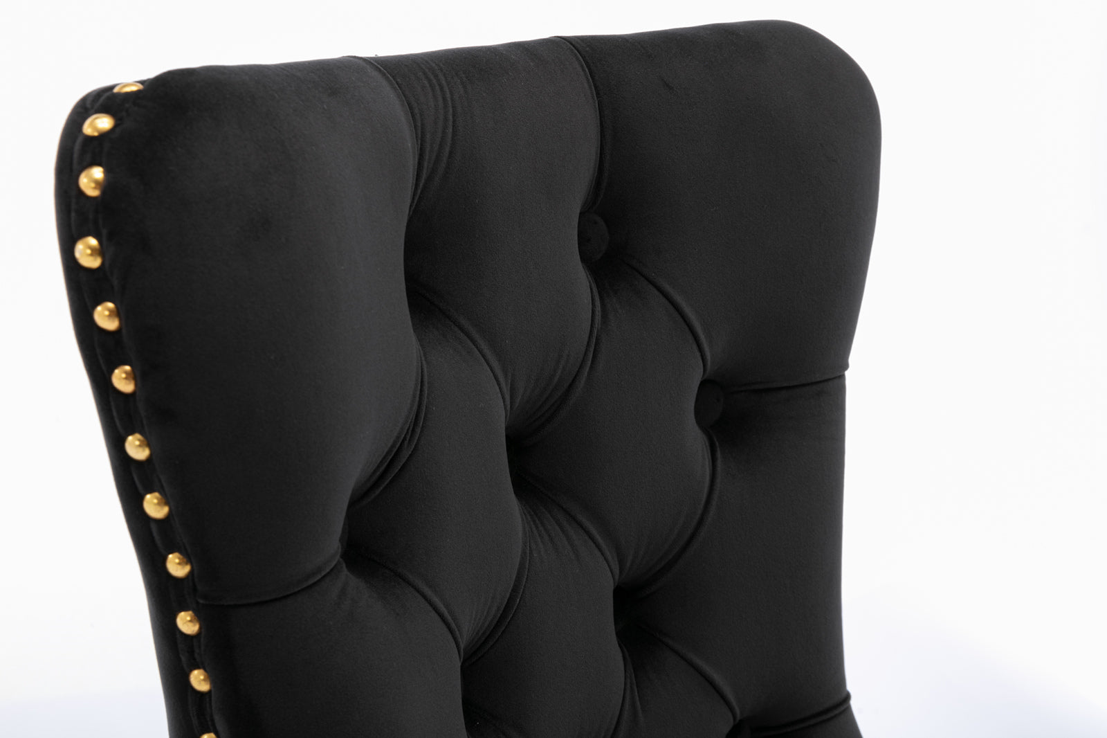 A&A Furniture Nikki Dining Chair Set of 2 Tufted Velvet Golden Steel Legs - Black and Gold