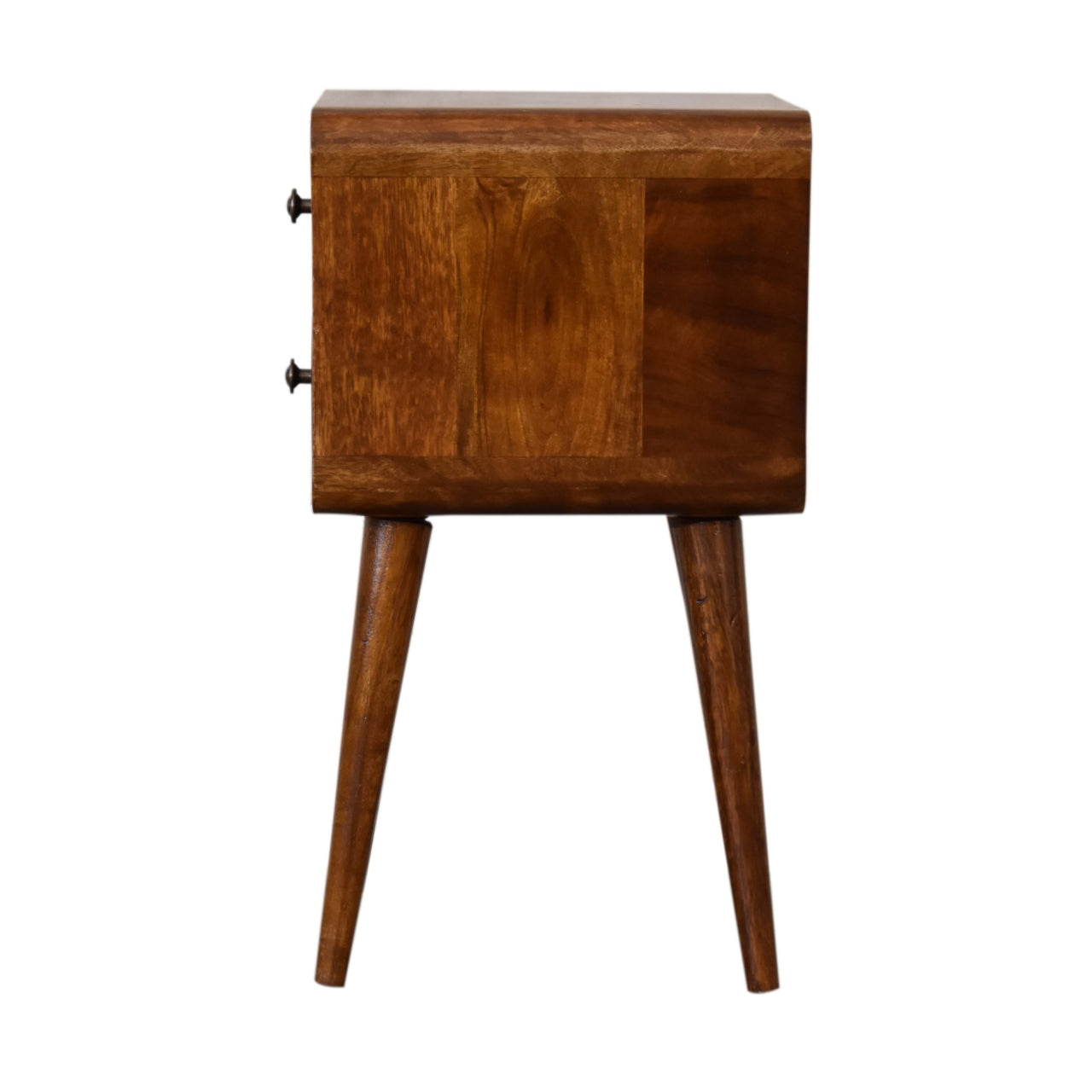 Mini Chestnut Curved Bedside, 2 Drawers, Solid Wood Dark Brown