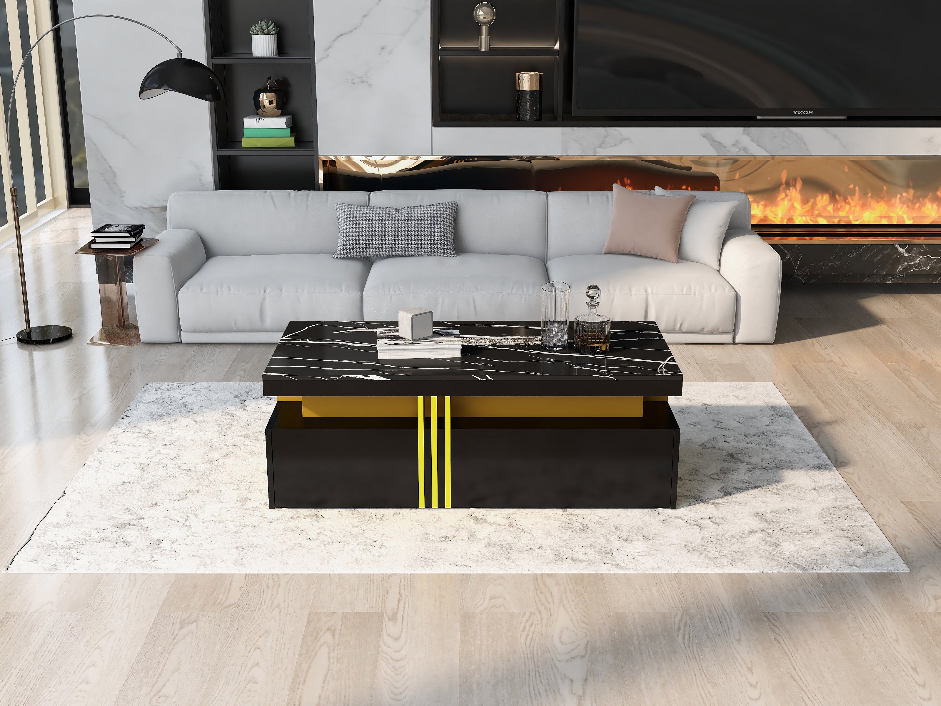 TV Wall Combination, Multifunctional Cabinet with Coffee Table, Black
