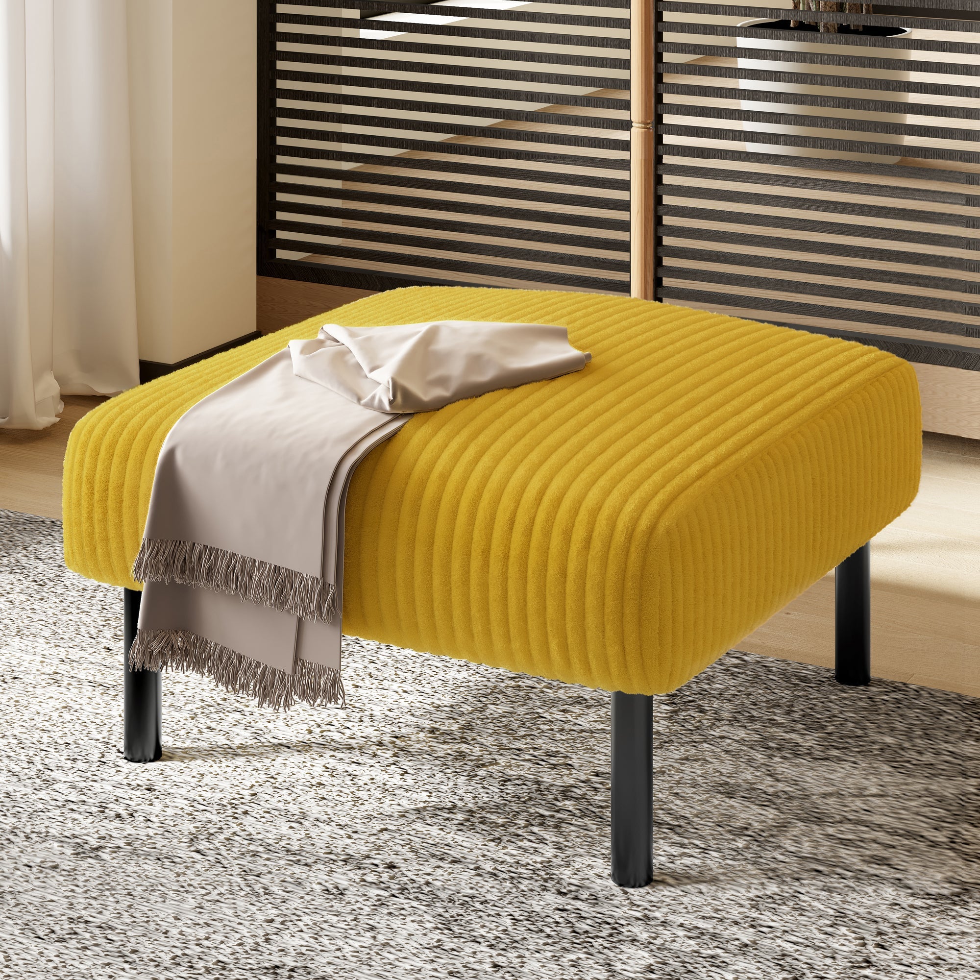 Cord Modular 3-Piece Sofa Set, Armchair Footstool 2-Seater, Deep Seat Tubular Steel Frame, Mustard Yellow
