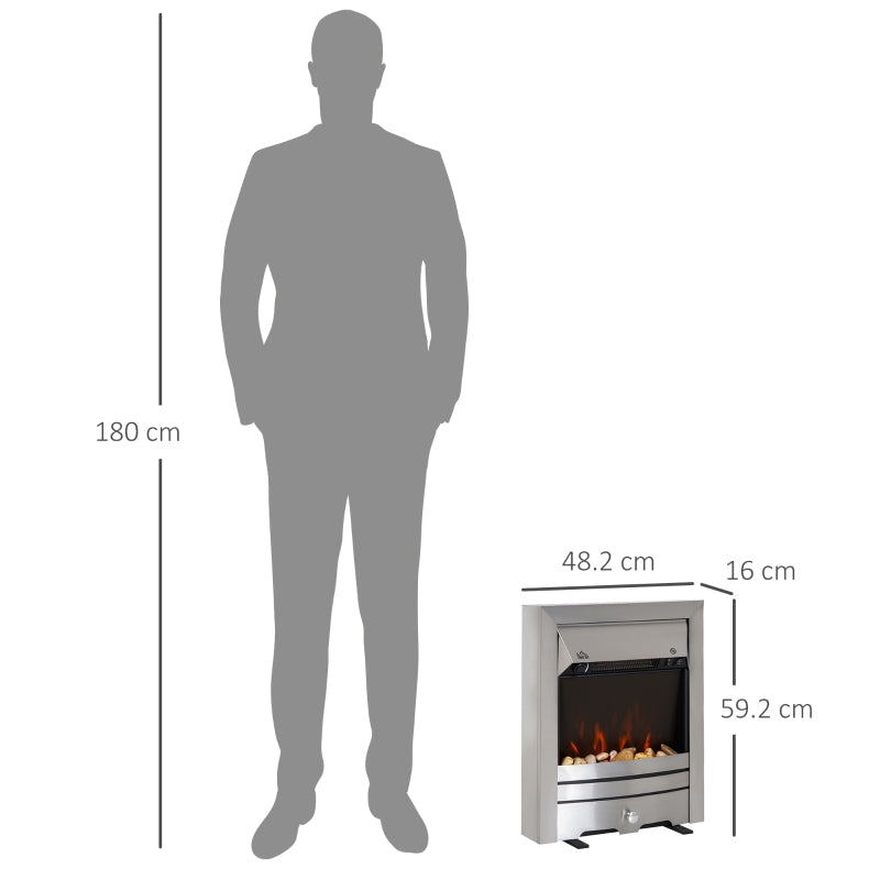 Electric Fireplace, 2KW Pebble Effect Fire Heater, Stainless Steel