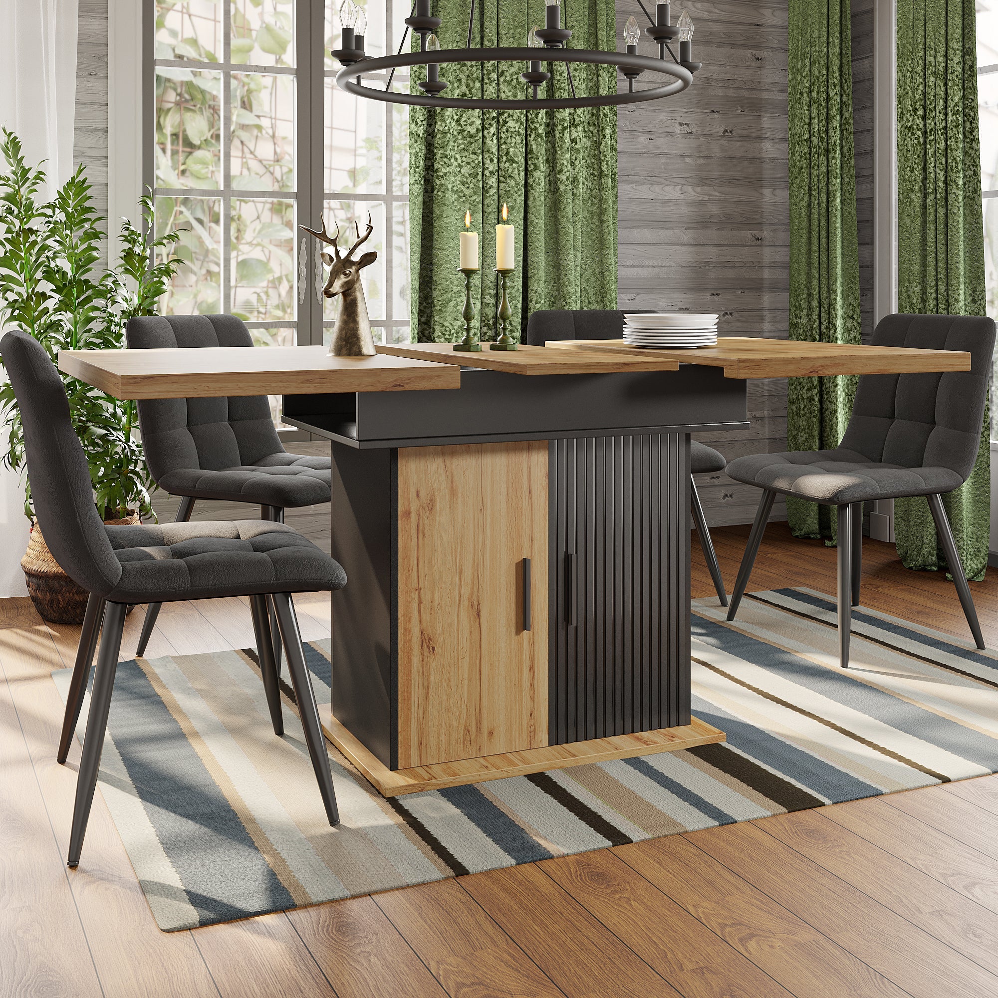 Telescopic Dining Table, Extendable Foldable Space-Saving Table for 4-6 People, Retro Style