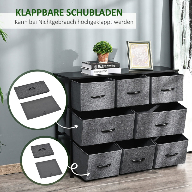Kommode mit 8 Stoffschubladen, Metallrahmen, Dunkelgrau