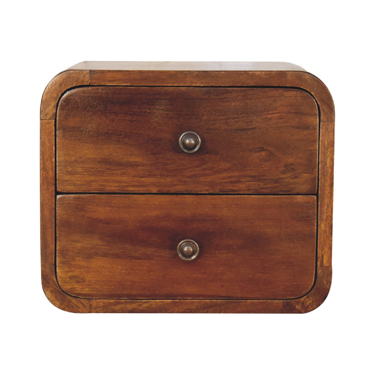 Solid Wood Floating Bedside, Mini Chestnut 2 Drawers, Dark Brown