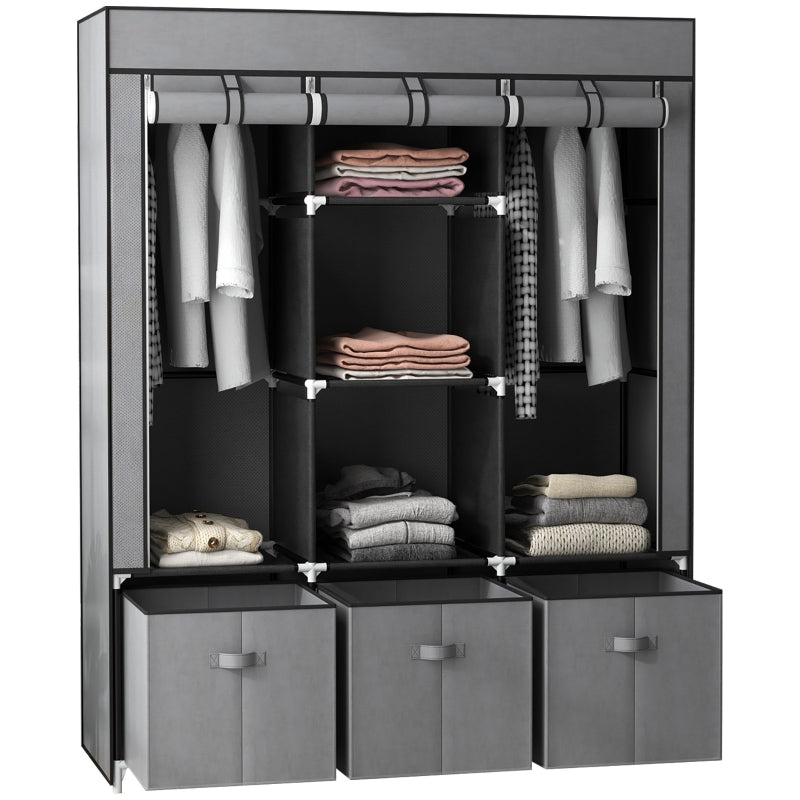 Garderobe Foldable Fabric Wardrobe with Zipper and Shelves, Dark Grey
