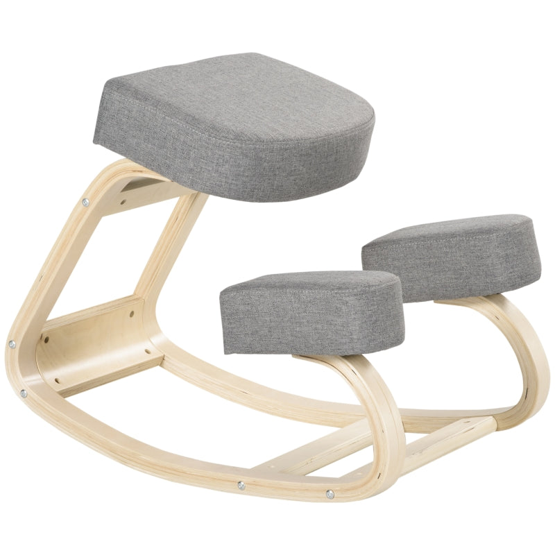 Vinsetto kneeling chair ergonomic upholstered stool for healthy sitting, birch wood grey