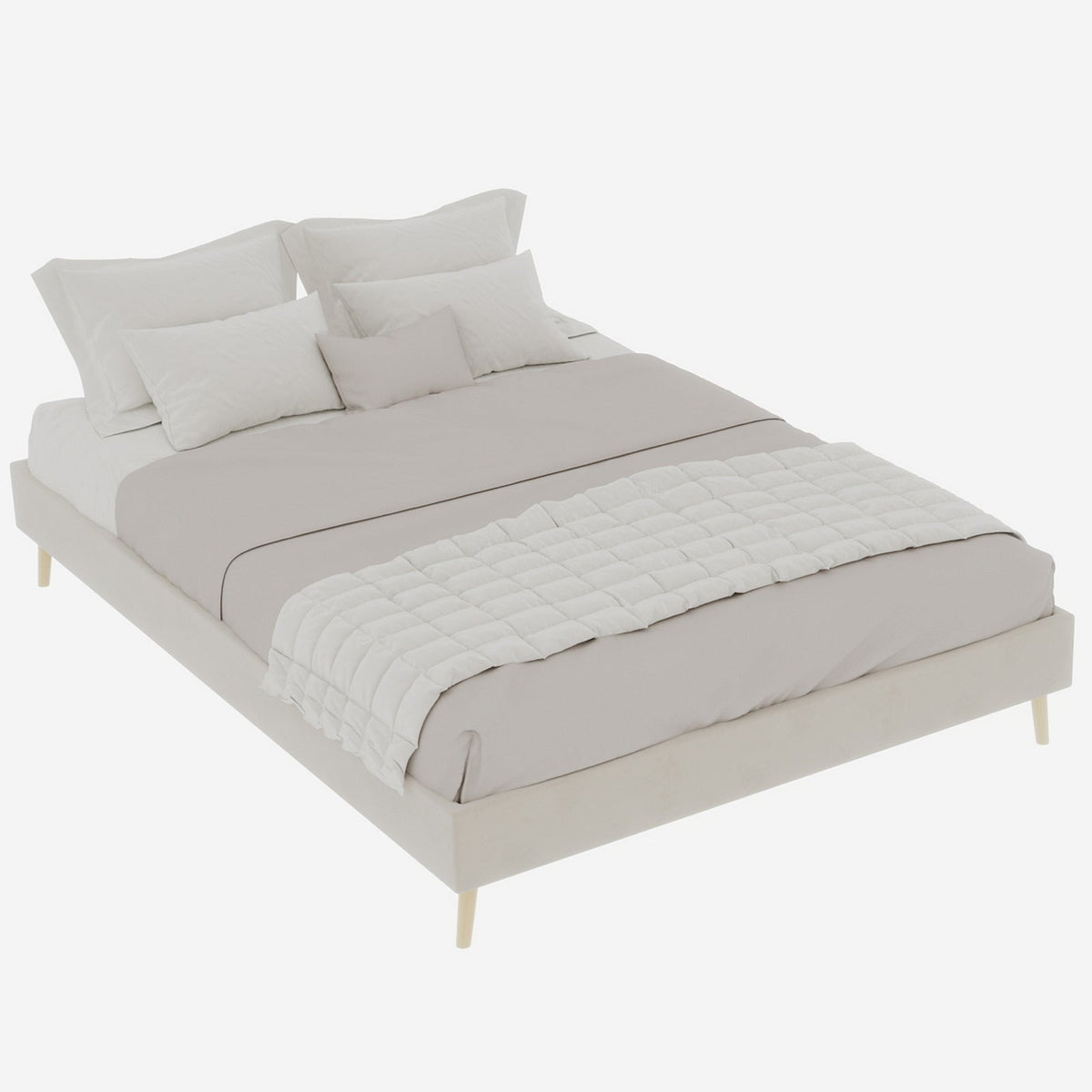 Modern Minimalist Bed Frame, 140x200CM Low Box, Dutch Velour Beige
