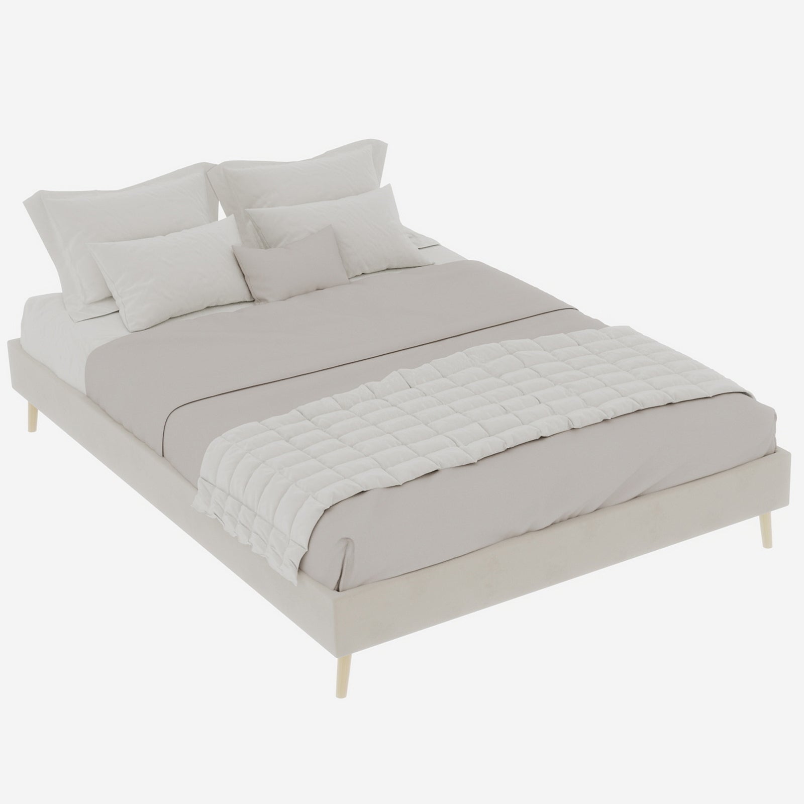 Modern Minimalist Bed Frame 140x200cm Low-Profile Dutch Velvet Beige