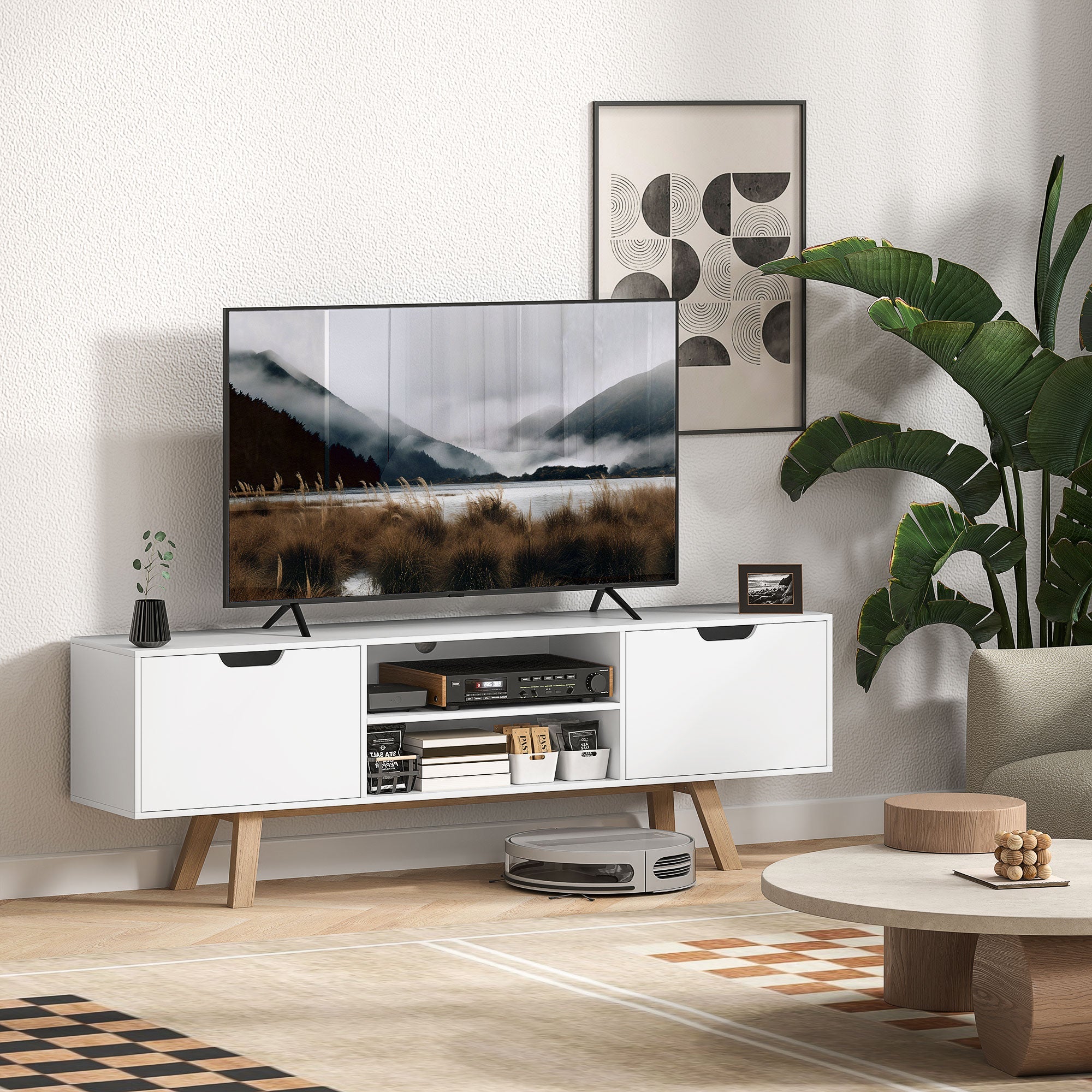 TV Cabinet, 65 inch TV Stand with Shelves, White