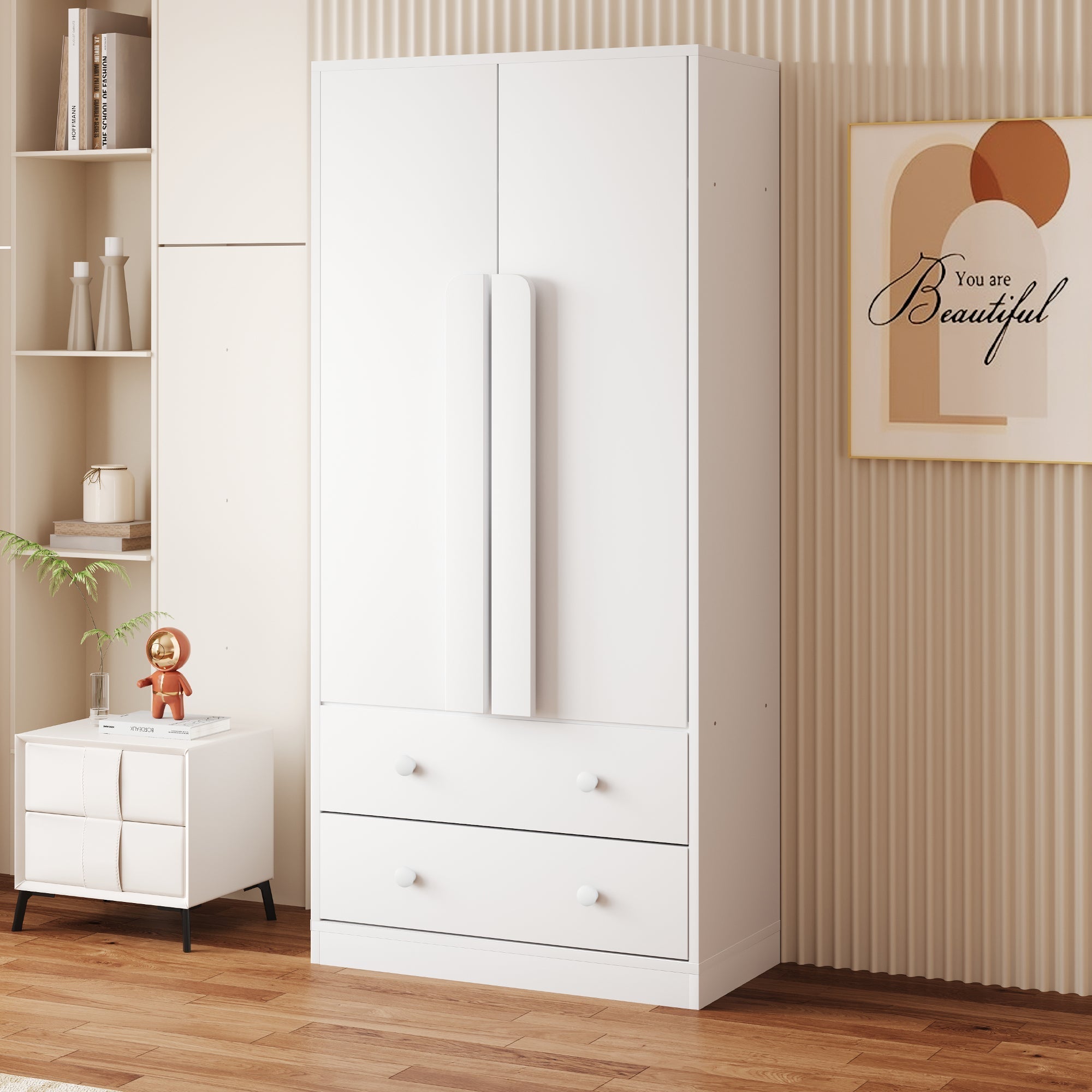 Wardrobe Double Door Drawers Storage 70x40x170cm, White