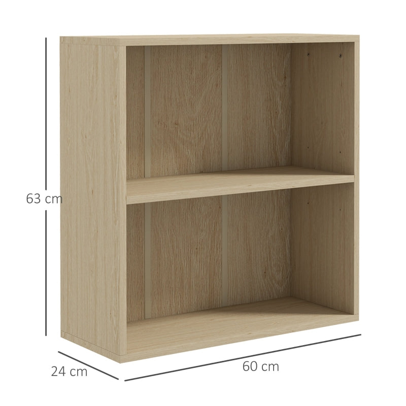 2 Tier Bookshelf Low Bookcase Adjustable Shelf Engineered Wood Natural