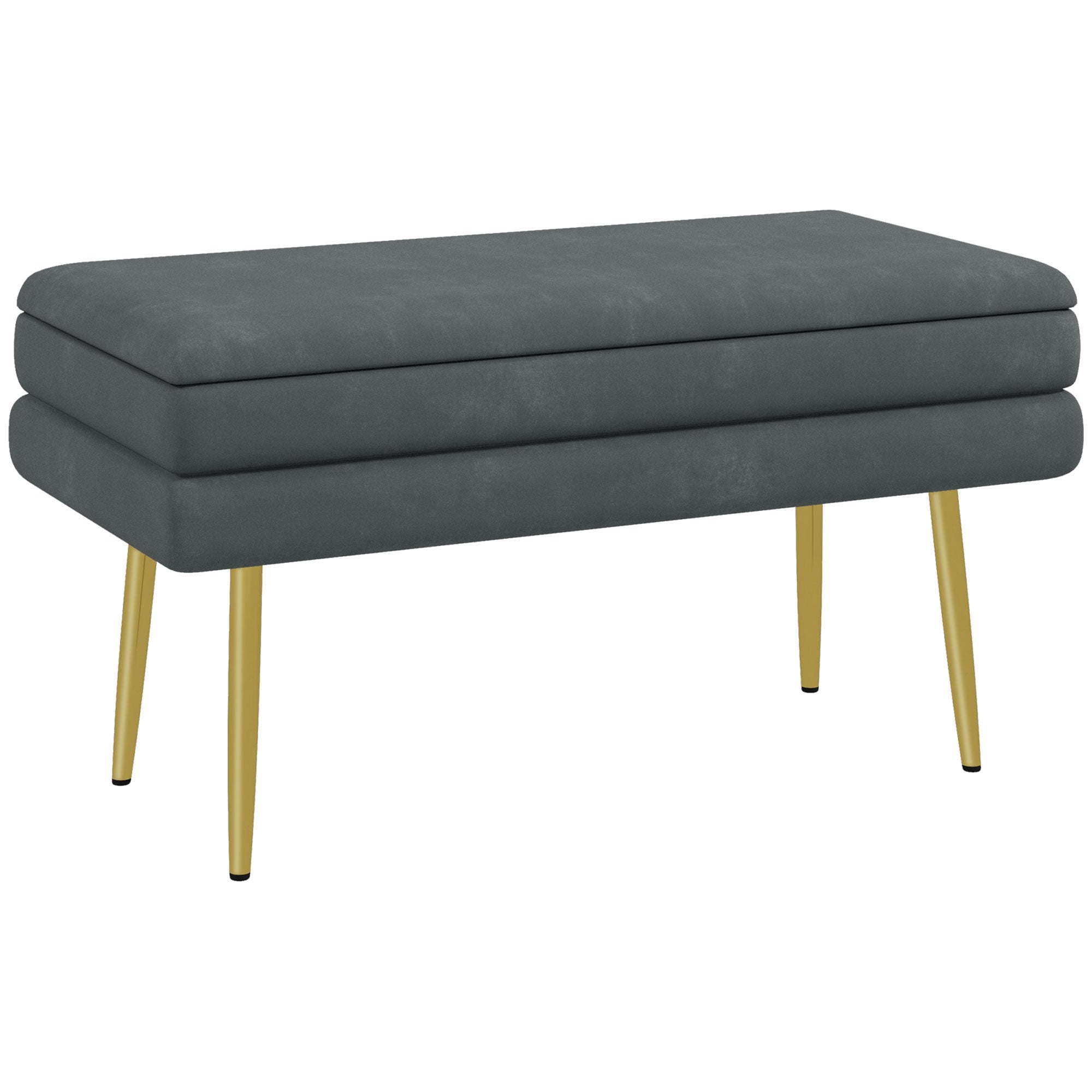 Upholstered Storage Bench, Bed/Shoe Bench Steel Legs, 79.5x37.5x43cm, Grey Velvet