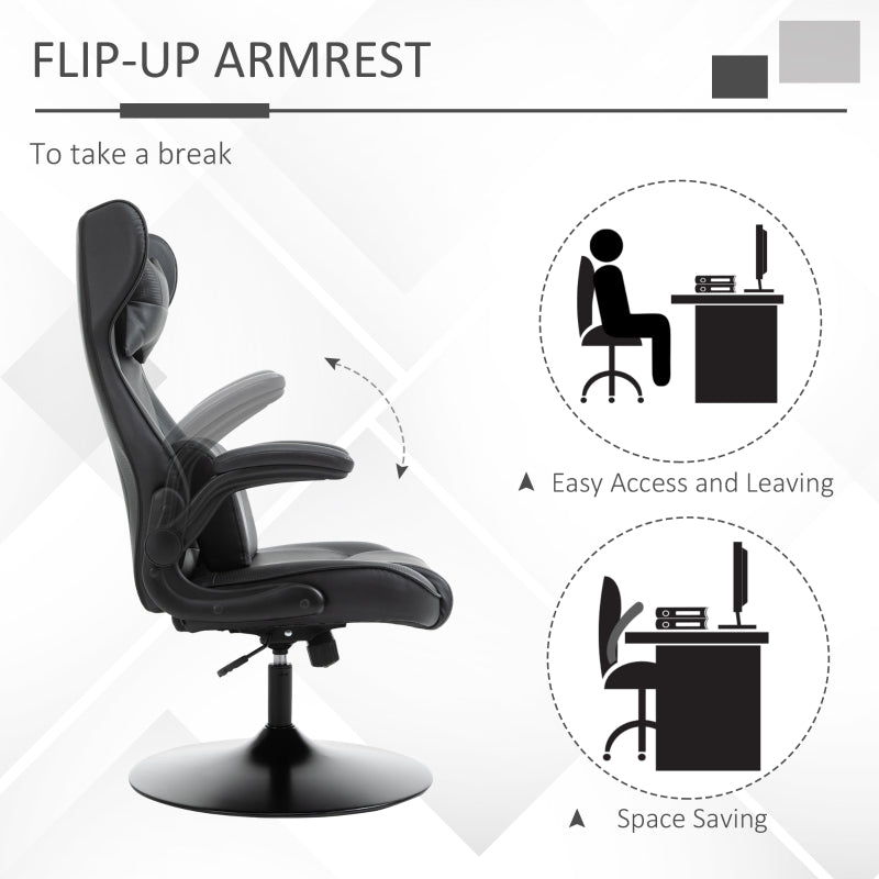 Video Game Chair, Racing Style with Lumbar Support, Flip-up Armrest, Black