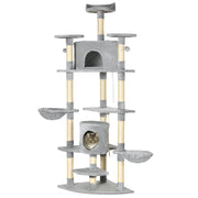 Cat Tree, Large 200 cm XXL with Cat Caves, Hammocks, Light Grey