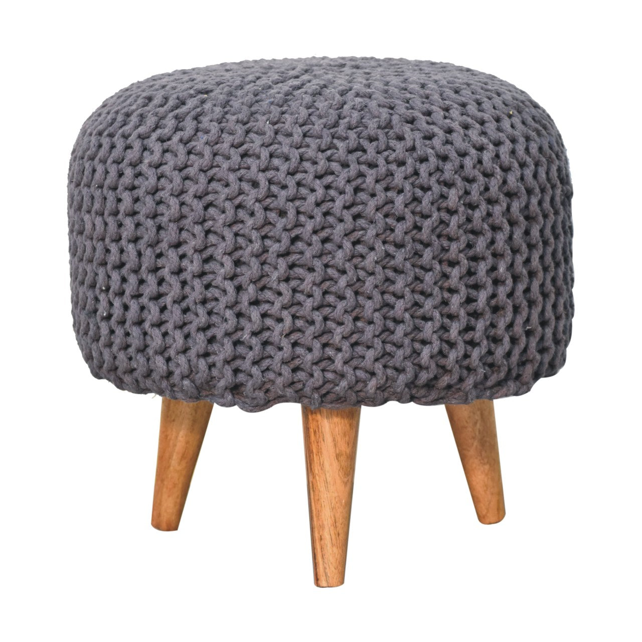Keeva Round Upholstered Footstool, Solid Wood Grey