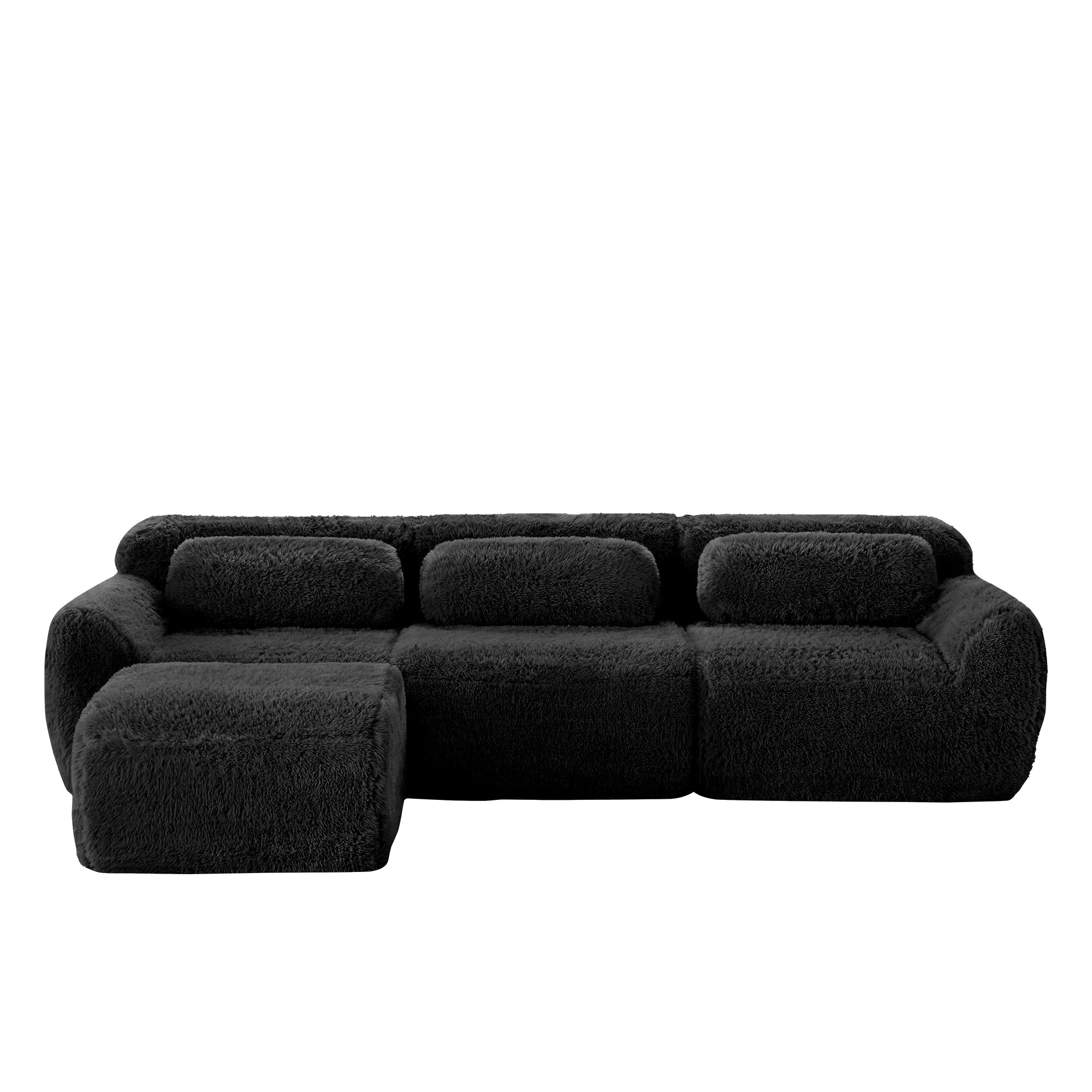 L-shaped Modular Sofa Frameless Deep Seating - Black Plush Fabric