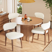 Set of 4 Dining Chairs, Solid Wood and Breathable Design, Light Beige Chenille