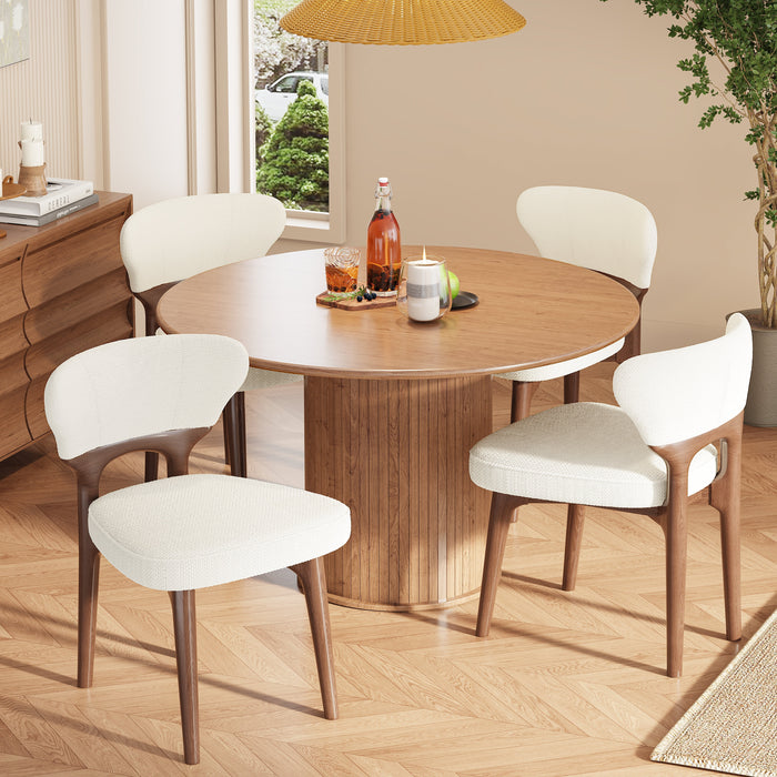 Set of 4 Dining Chairs, Solid Wood and Breathable Design, Light Beige Chenille