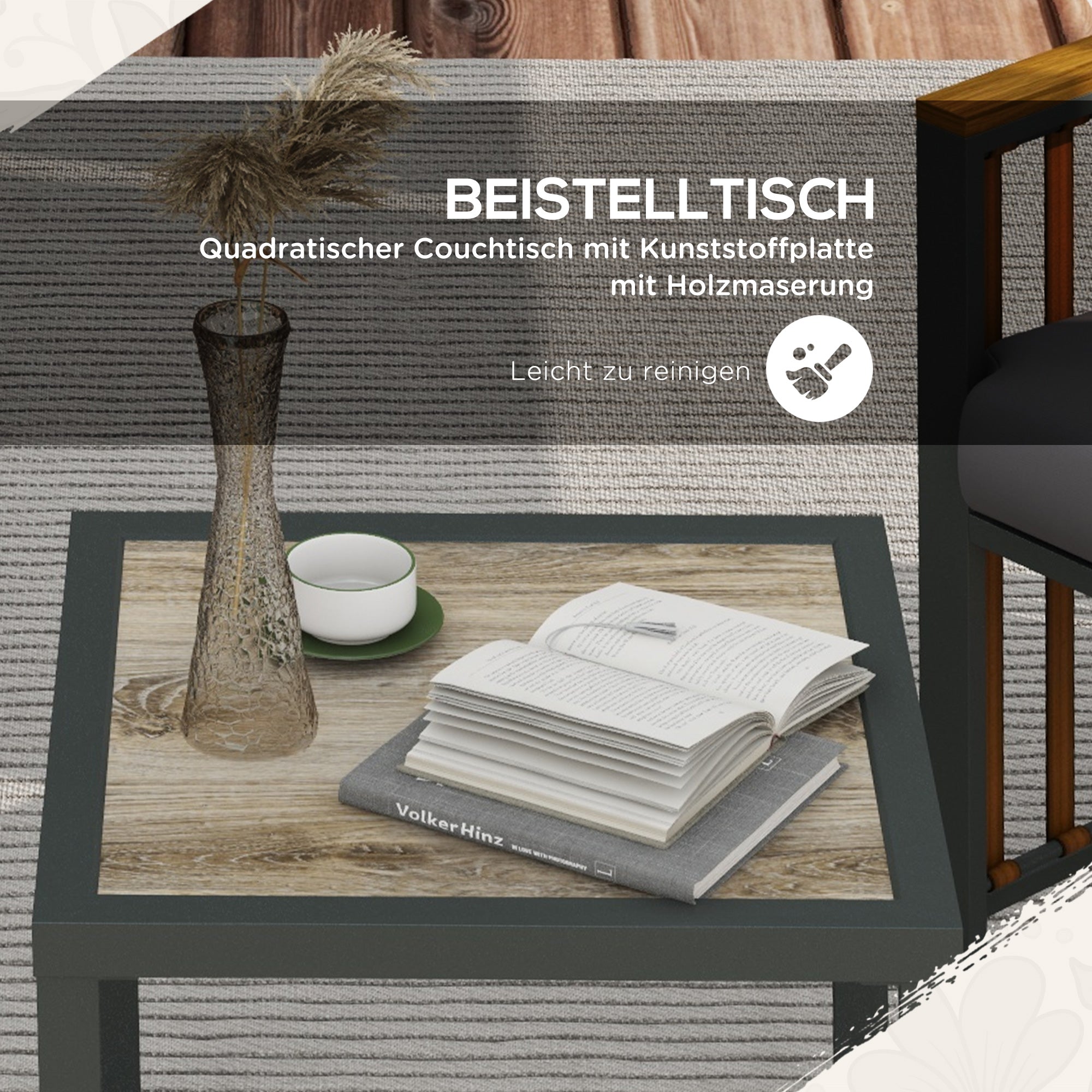 Gartengarnitur, 3-teiliges Bistro-Set mit Couchtisch und 2 Stühlen, Grau