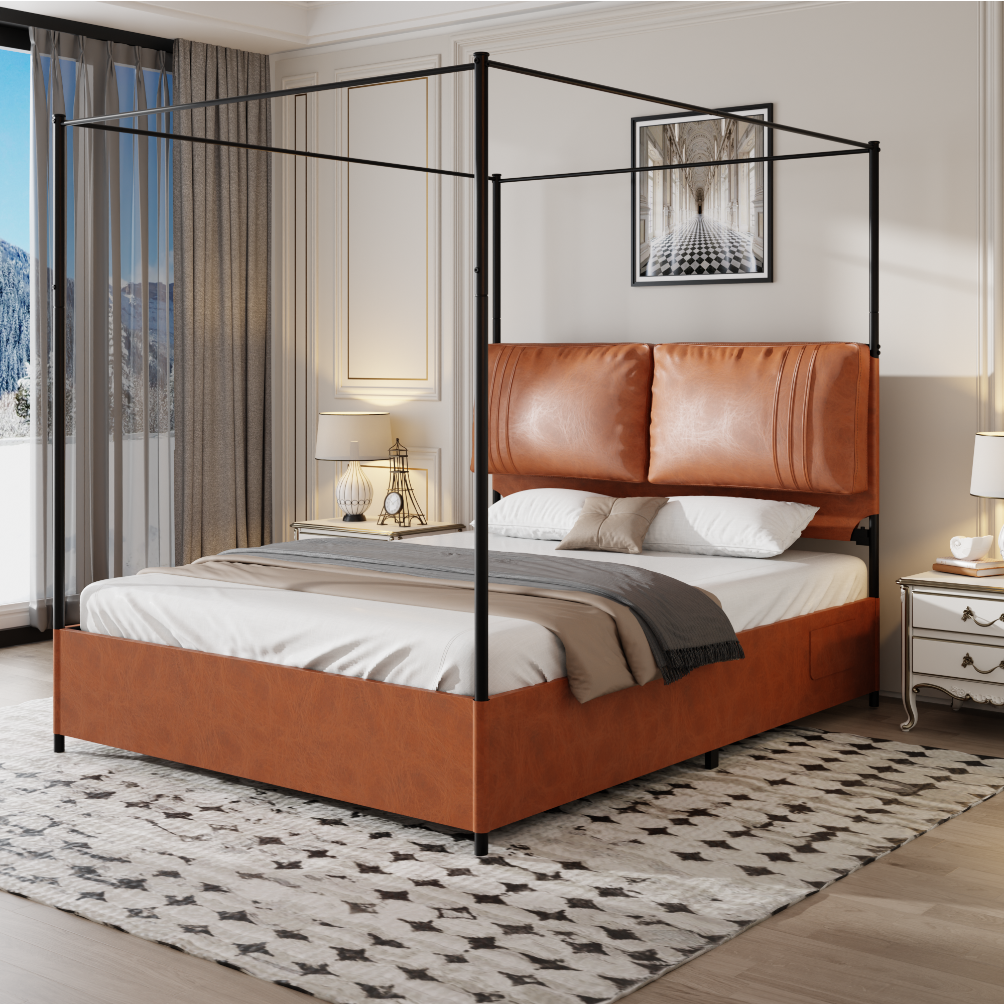 High-End Luxury Bed 160x200cm Soft Cushions Metal Cuff, Dual-Purpose Leather