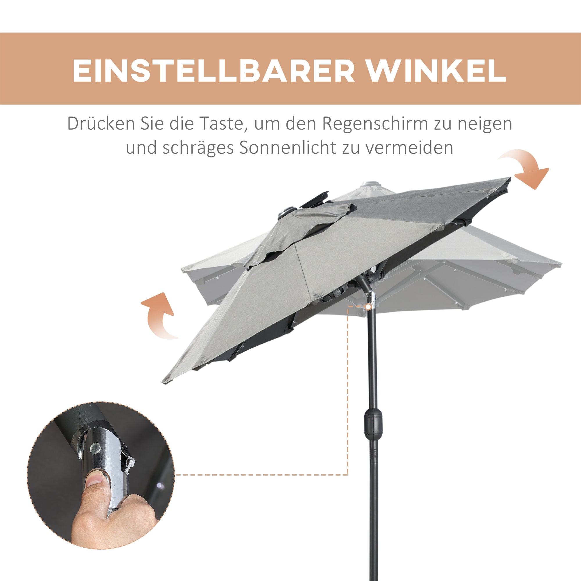 Double Parasol 295x219cm LED Windproof Adjustable Tilt Dark Grey/Polyester/Steel