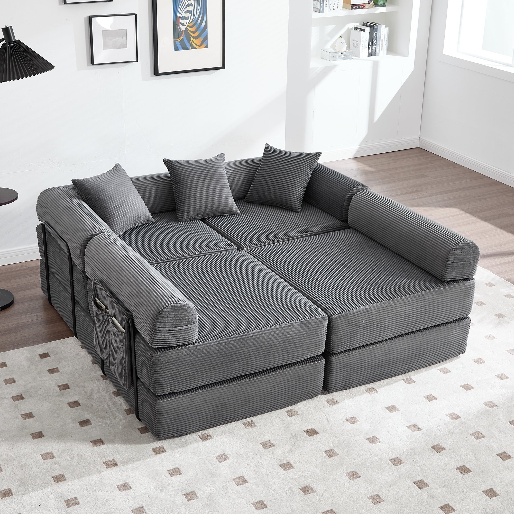 Modular Family Sofa with Storage & Pet-Friendly Fabric - Dark Gray