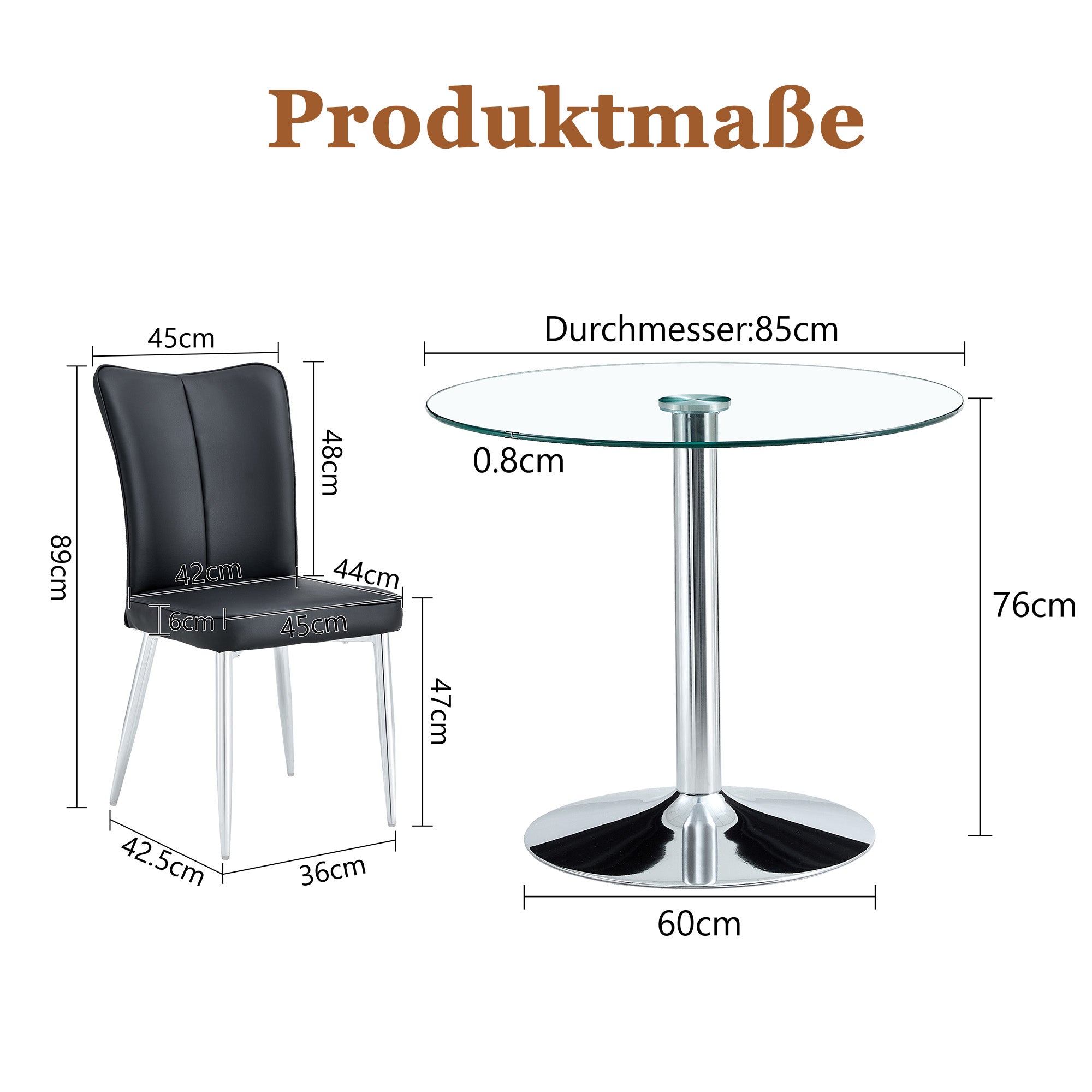 Dining Set Modern Minimalist 85cm Tempered Glass Table 2 PU Chairs - Black