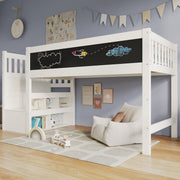 Children's Loft Bed with Whiteboard & Blackboard, Storage, 90 x 200 cm, White
