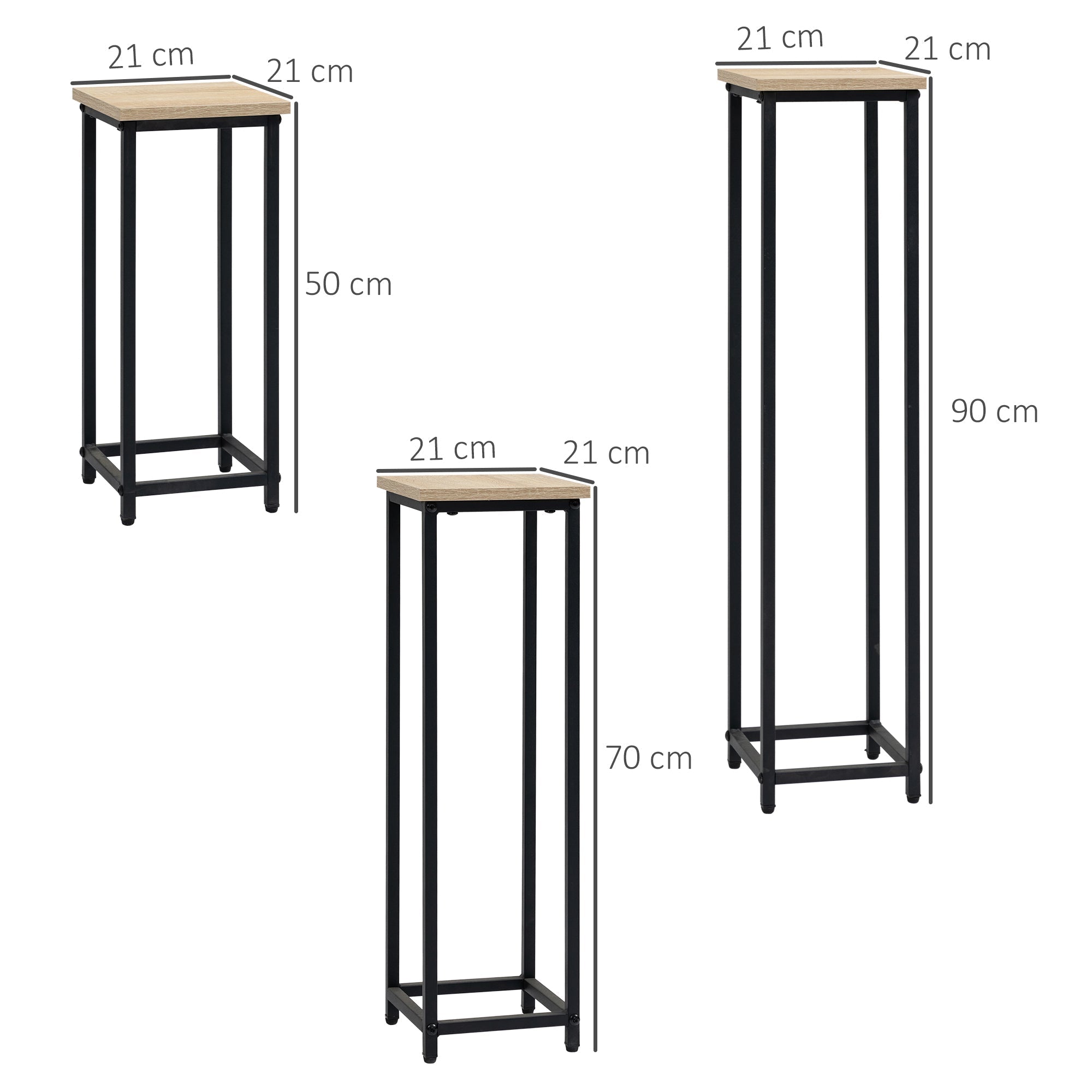 Plant Stand Set 3-piece Flower Stool & Flower Pot Holder Steel Black and Natural